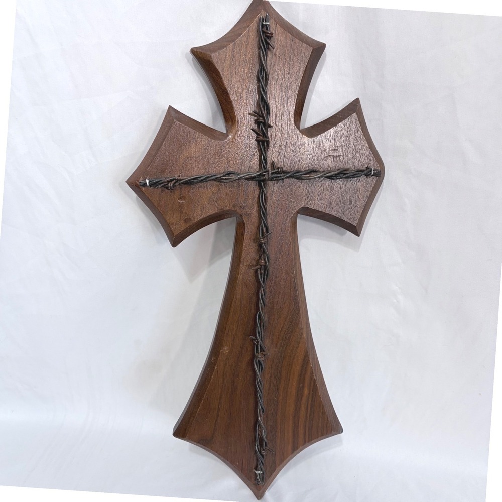 The Link Ministries‎ Wall Cross Wood Barbed Wire Brown Western Decor OS